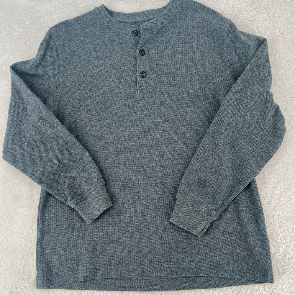 L.L. Bean Men's Dark Gray 100% Cotton 3 Button Henley Shirt M Reg Casual Grunge